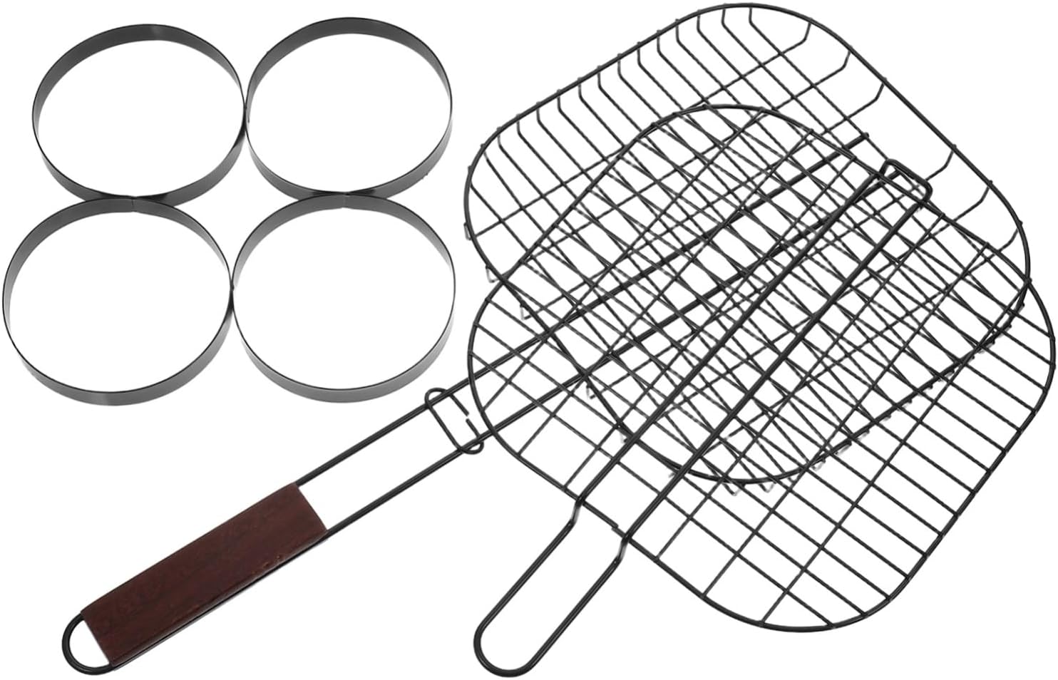 POPETPOP 1pc Bbq Grill Basket Hamburger Grilling Basket Folding Steak Rack Round Grill for Outdoor Camping Accessories