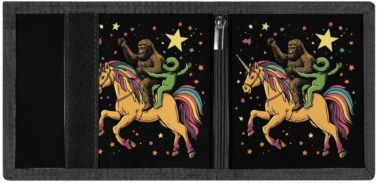 Bigfoot Riding on Horse Trifold Slim Wallet Front Pocket With Money Clip And ID Credit Card Slots For Travel Work