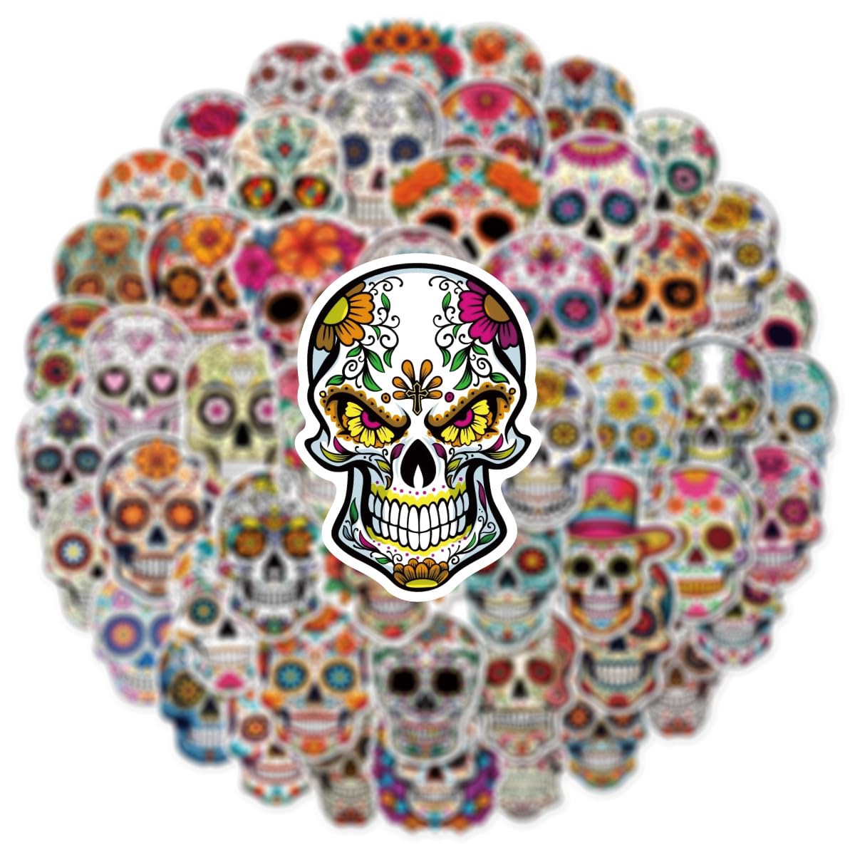 Bric Dodo 50 Pcs Skull Stickers Laptop Car Scrapbook Phone Skateboard Suitcase Luggage Bike Sugar Skull Vinyl Waterproof Aesthetic Personalised Stickers For Adults