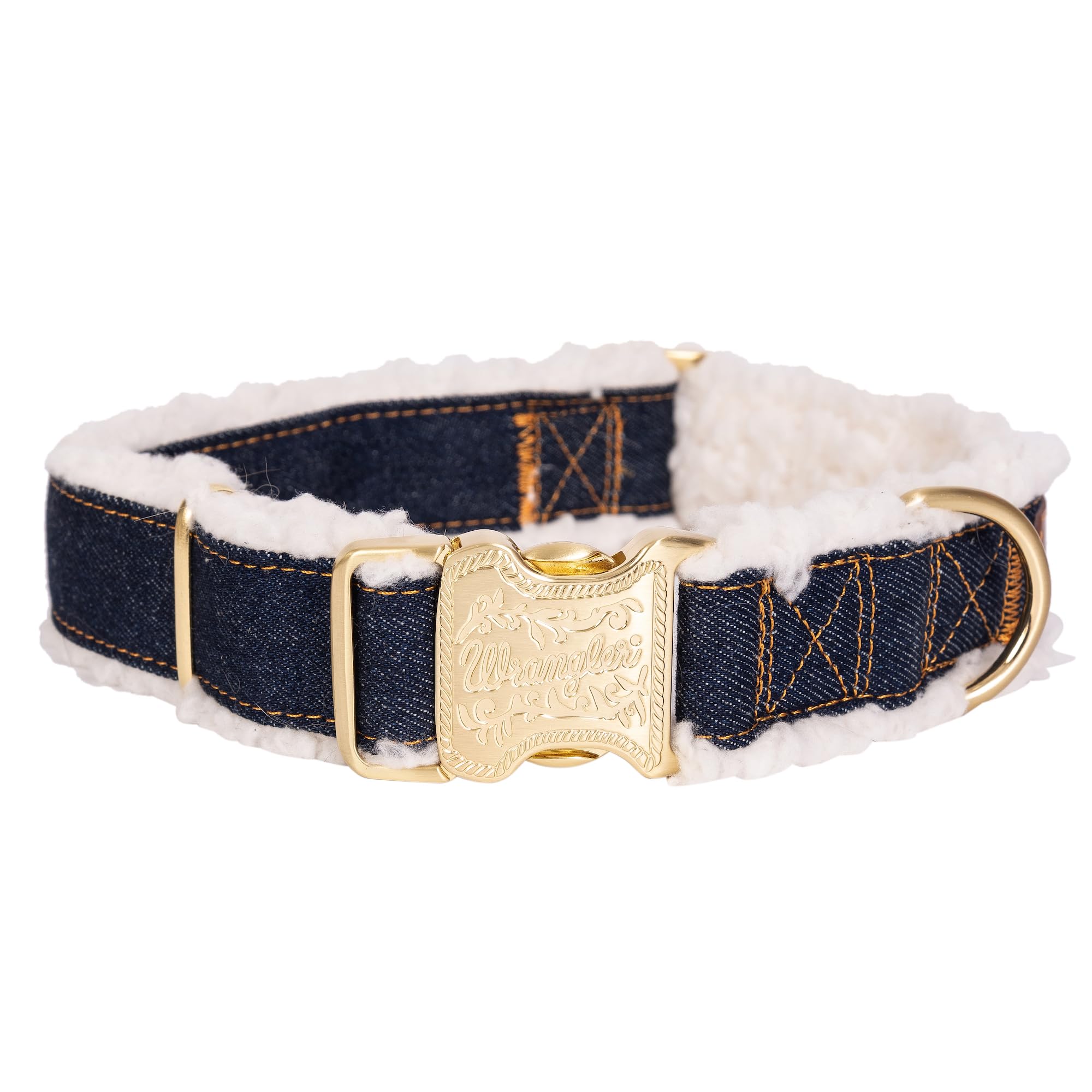 Collier pour chien en denim Wrangler XL délavé foncé avec doublure sherpa confortable