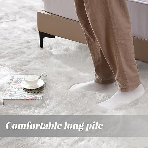 Miniatura 3 de Alfombra blanca de piel de oveja sintética lanuda para sala de estar, felpa suave, lavable a máquina, esponjosa, 4 x 6 pies, para dormitorio,