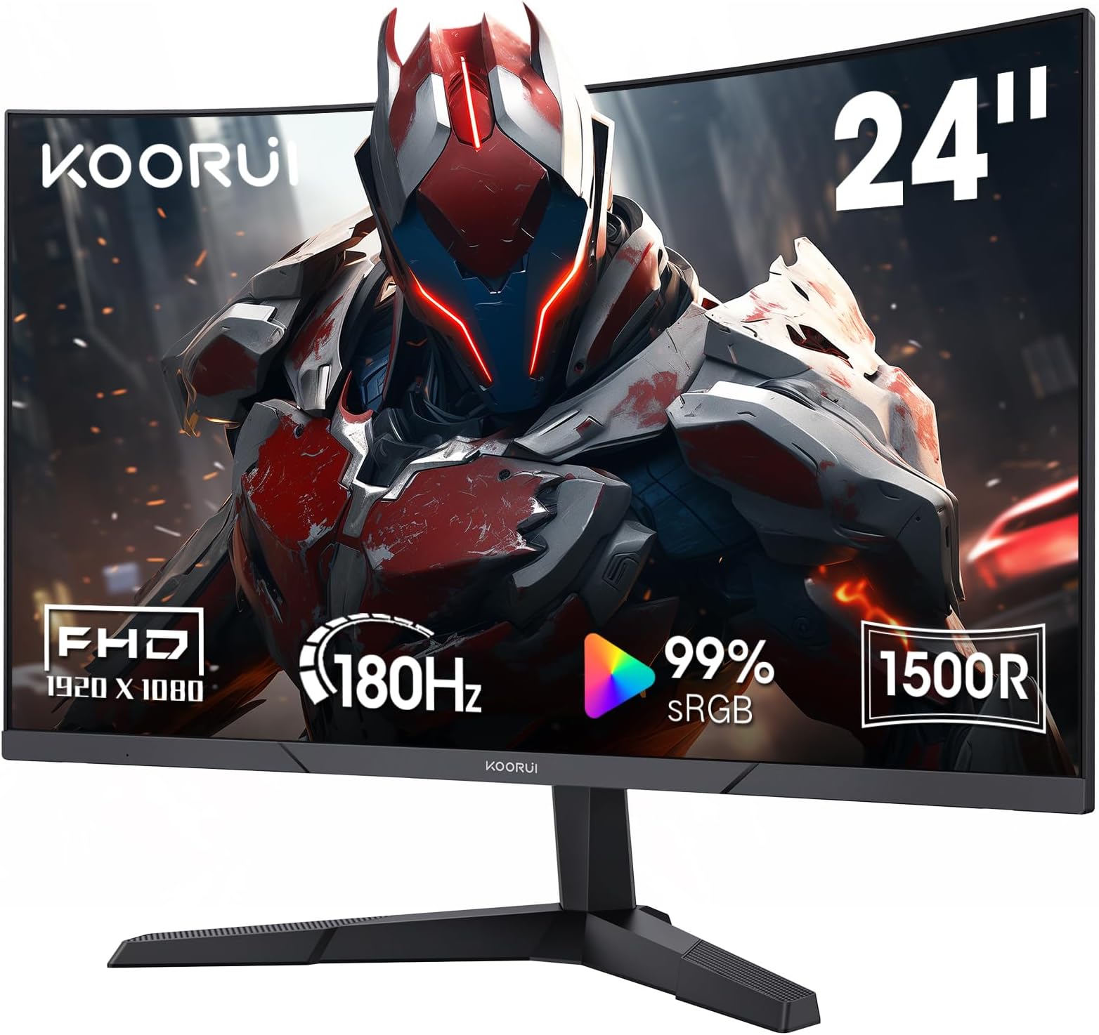 KOORUI 24 Inch Curved Gaming Monitor, 180Hz 1ms,FHD 1080p 1500R