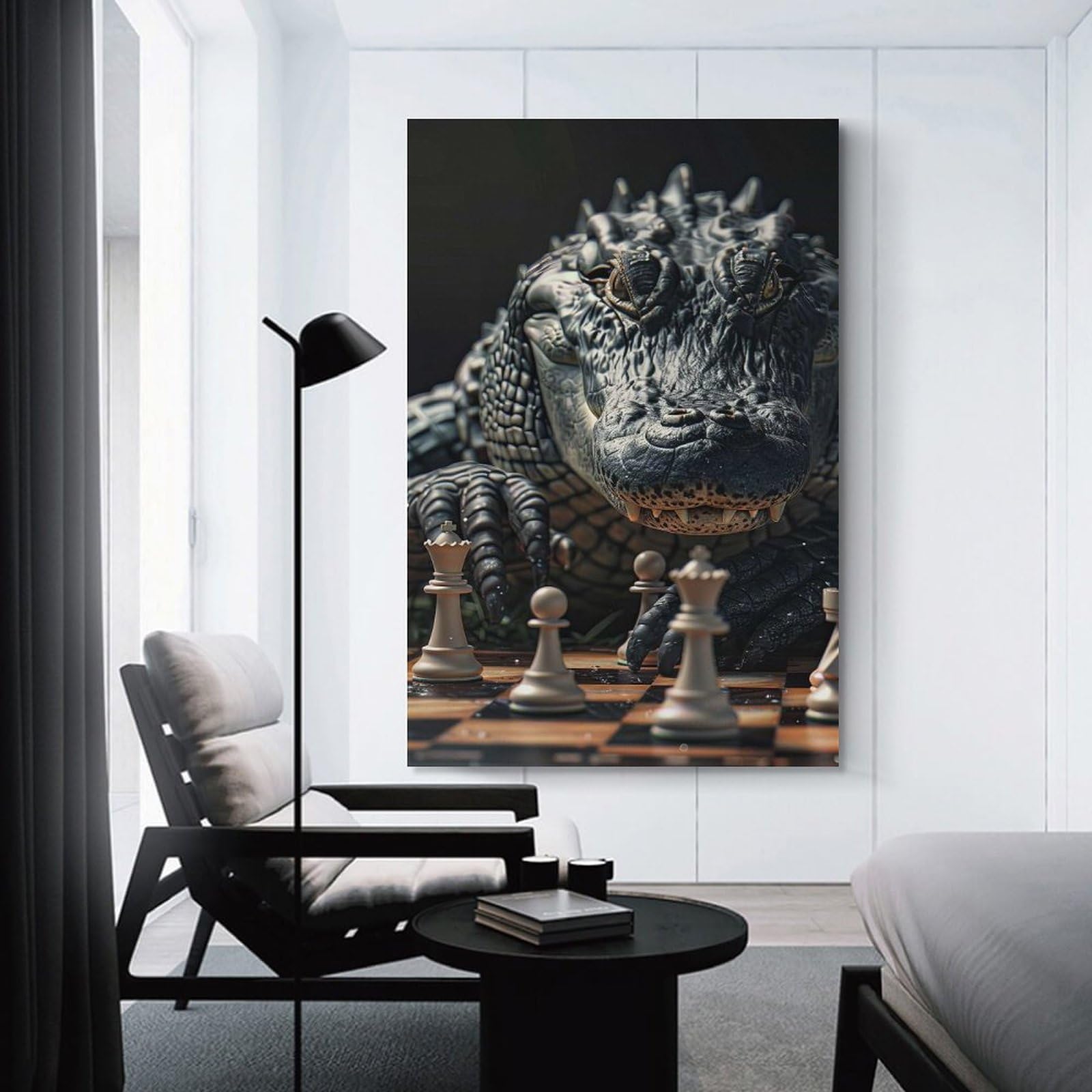 Junmoney Alligator Chess Room Decor Wall Art 24x36inch(60x90cm), for Entrance Spaces, Stair Walls Or Halls, A Neat Decor Update for Hallways