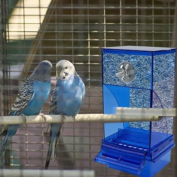 Automatic Bird Feeder No Mess Bird Feeder Acrylic Bird Cage Feeder Hanging Seed Food Container Perch Cage Accessories for Small Medium Budgerigar Canary Cockatiel Finch Parakeet Easy to Install Clean