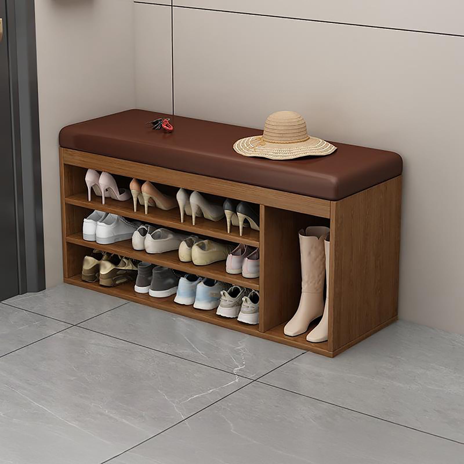 MSHGSKU 3 Tier Open Shoe Bench Multifunctional Footrest & Storage for Bedroom Living Room Hallway Entryway 120cm Coffee Color Shoe Rack