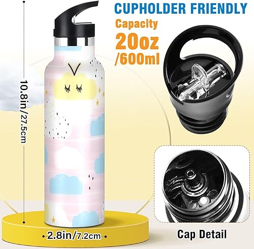Miniatura 2 de Cartoon Cute Pastel Clouds BPA-Free Leak Proof Insulated Water Bottle with Straw Double-Wall Vacuum Insulation for Sports, Travel, and School