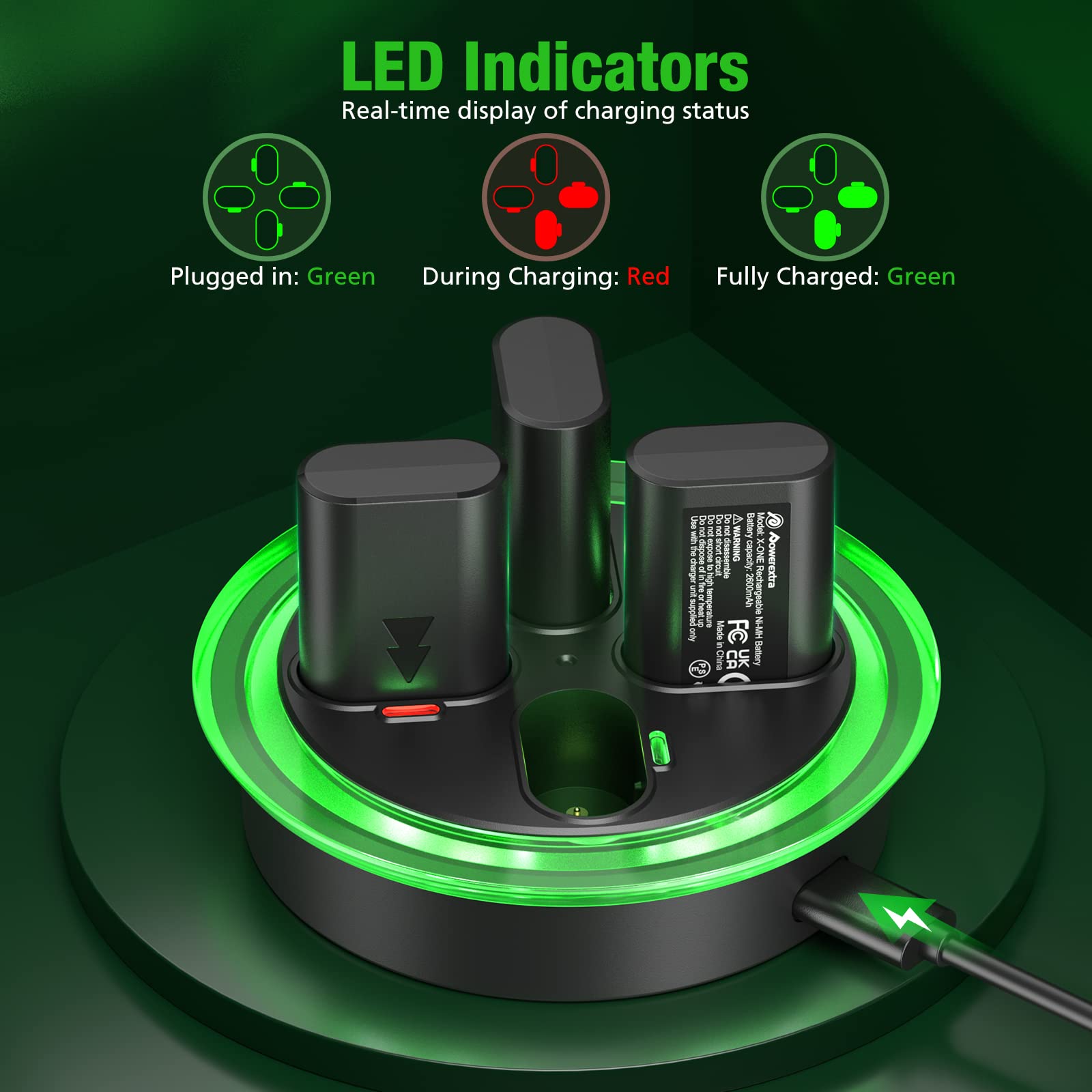 Powerextra Stazione di ricarica rapida per pacco batterie controller One S/X, pacco batterie ricaricabili ad alta capacità 4 × 2600 mAh con dock di ricarica per controller One S/X