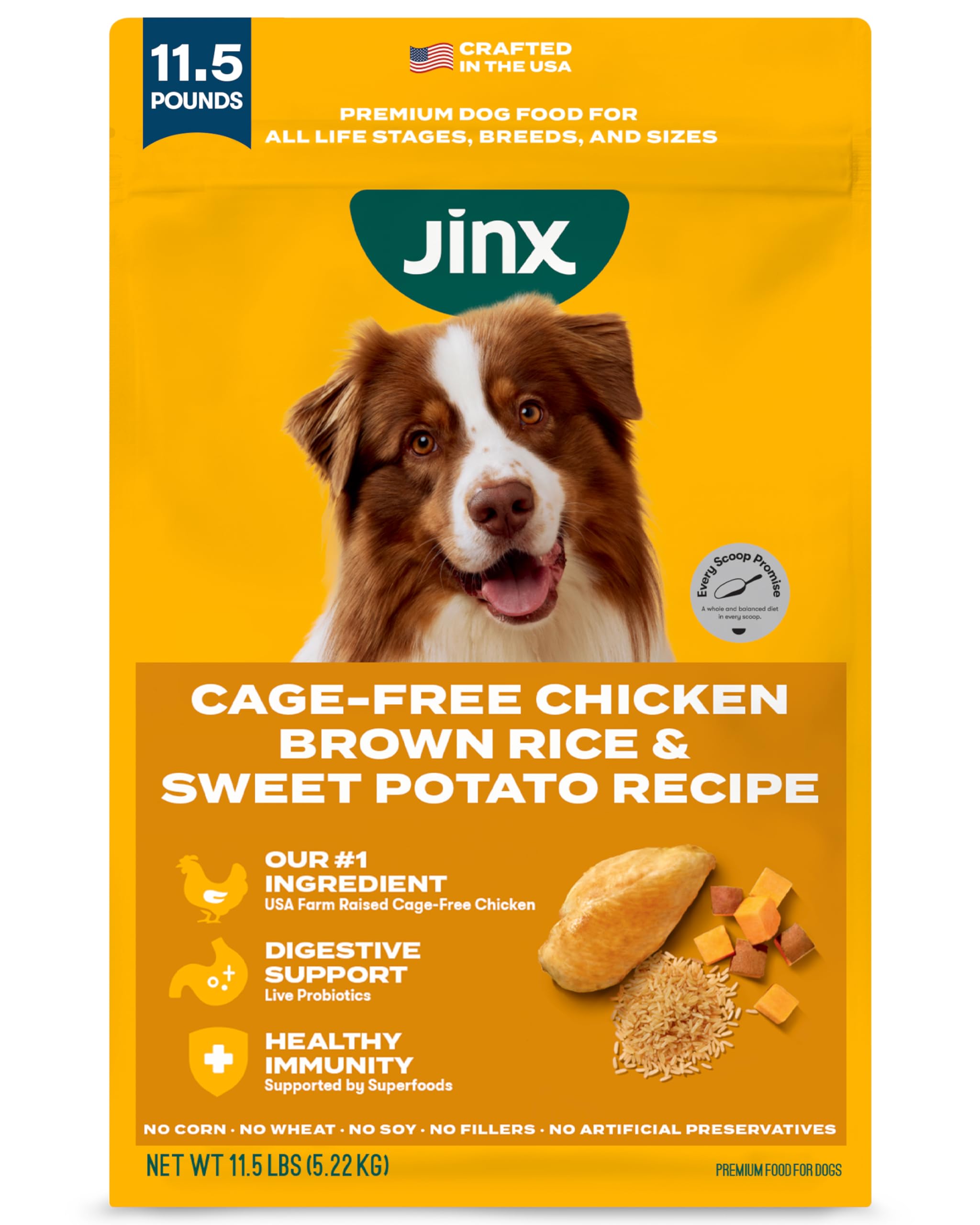 Jinx Premium Dry Dog Food, for All Lifestages - Real Chicken, Brown Rice & Sweet Potato Kibble with Superfoods for Immune Support & Probiotics for