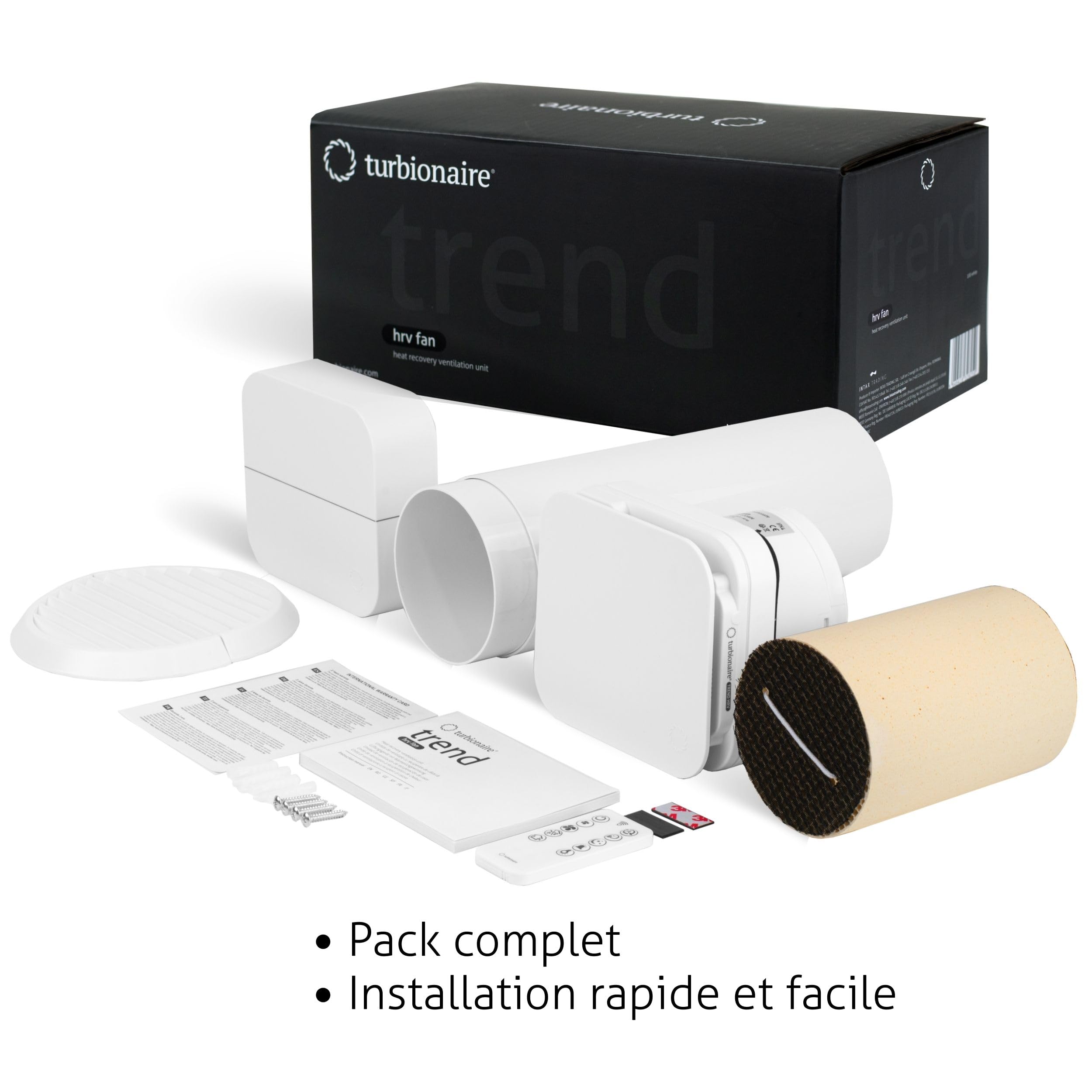 Turbionaire Trend HRV 150 WMW Unite de VMC Décentralisée à flux alternatif, WiFi, Récupérateur de Chaleur, Capteur d'Humidité, Télécommande, 8 Vitesses, 158 mm, Blanc, Silencieuse, Garantie 3 ans