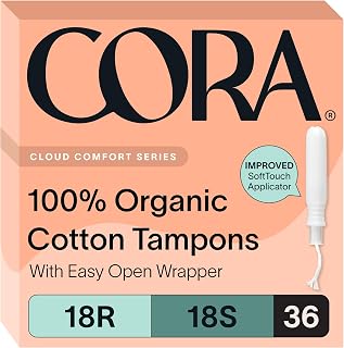 Cora 유기농 면 탐폰 멀티팩 (레귤러 18개, 슈퍼 탐폰 18개)
