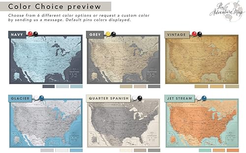 Miniatura 3 de Tablero enmarcado de mapa de pared de EE. UU. Mapa de viaje personalizado de EE. UU. con pasadores Mapa de Estados Unidos con pines para marcar