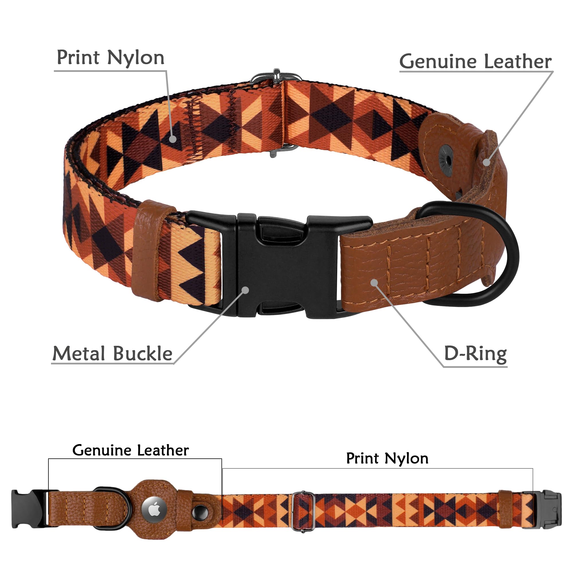 AirTag – Collier pour chien avec boucle en métal – Collier pour chien en cuir souple imprimé avec support Apple AirTag – Collier GPS de suivi sécurisé pour animaux de compagnie pour fille, garçon