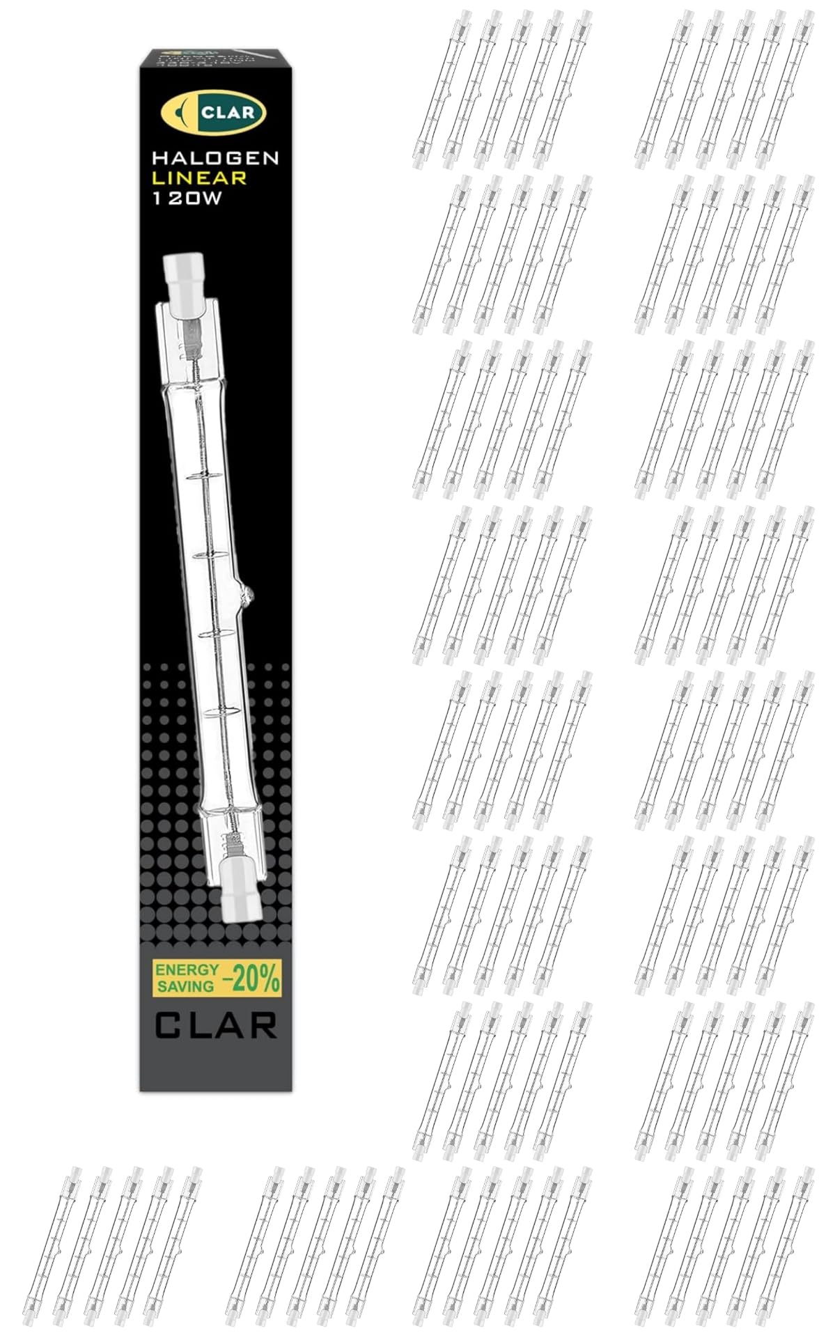CLAR - Halogen Leuchtmittel 120W, R7S 118mm Dimmbar, Halogenstab 118mm, Leuchtmittel R7S, R7S Leuchtmittel, Ersatz Für Halogenstäbe, Stablampe, Dimmer Für Stehlampe, Tube Light (Pack 100)