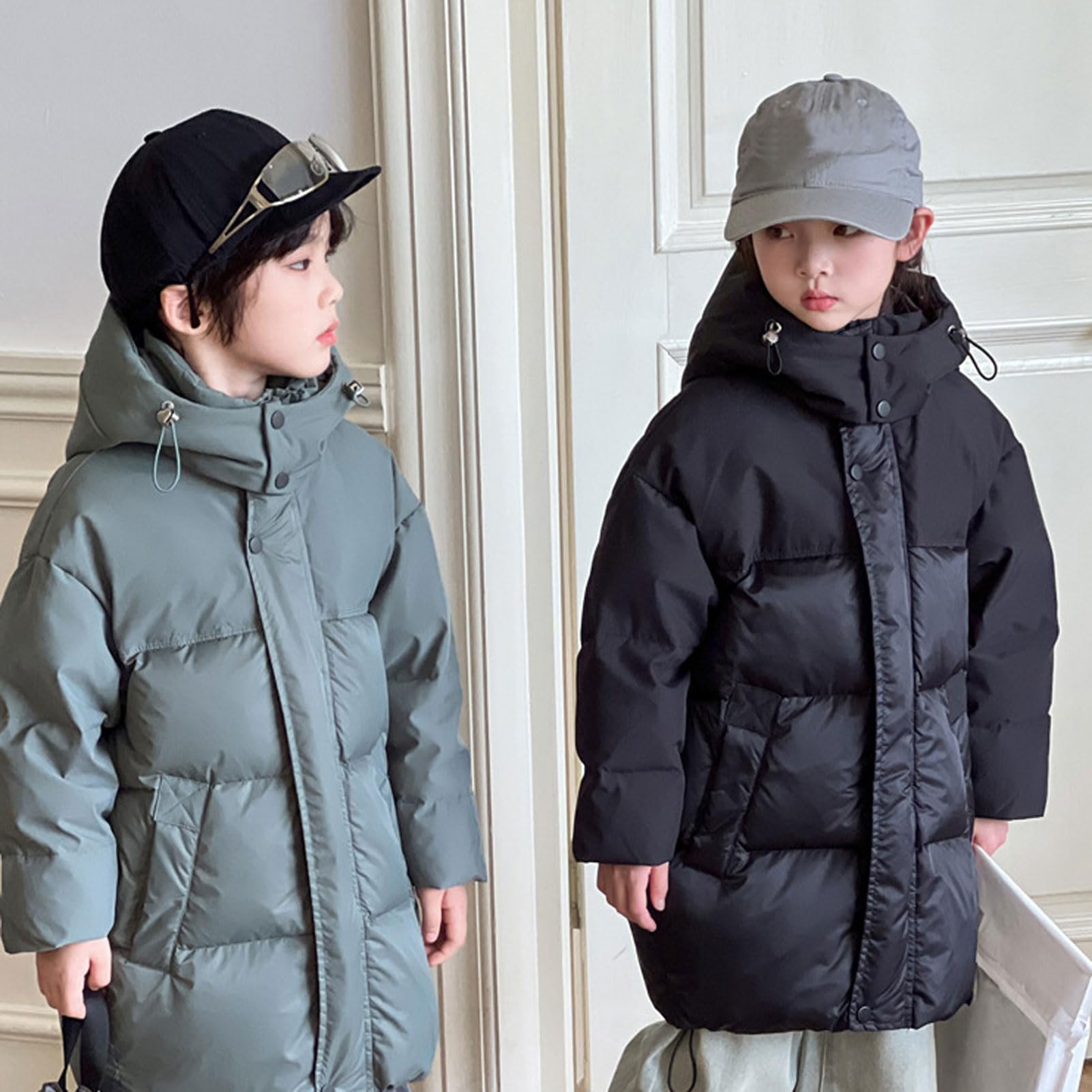 Cappotto Imbottito con Cappuccio Bambini e Bambina Piumini di Media Lunghezza Giaca Giubbino per Inverno