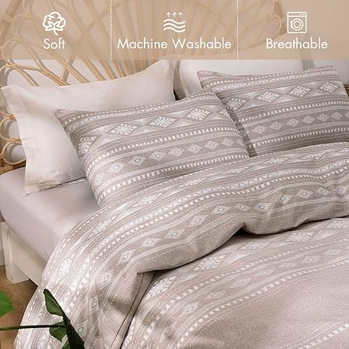 Miniatura 90 de Lekesky Juego de funda de edredón tamaño King, de microfibra suave, bohemio, azteca, azul, bohemio, con cierre de cremallera, lazos en las esquinas