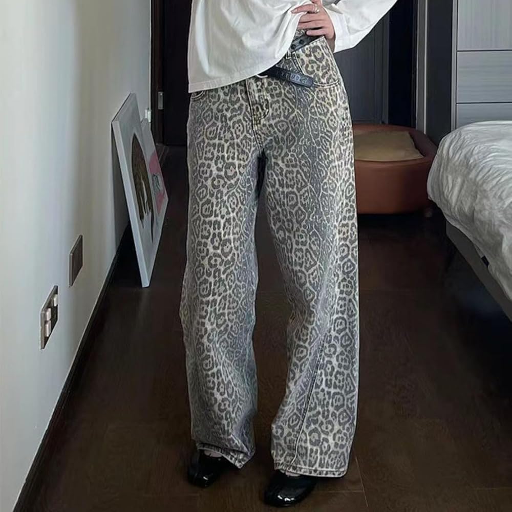 Generic amaon warehouse sale Y2k Leopard Print Jeans for Women