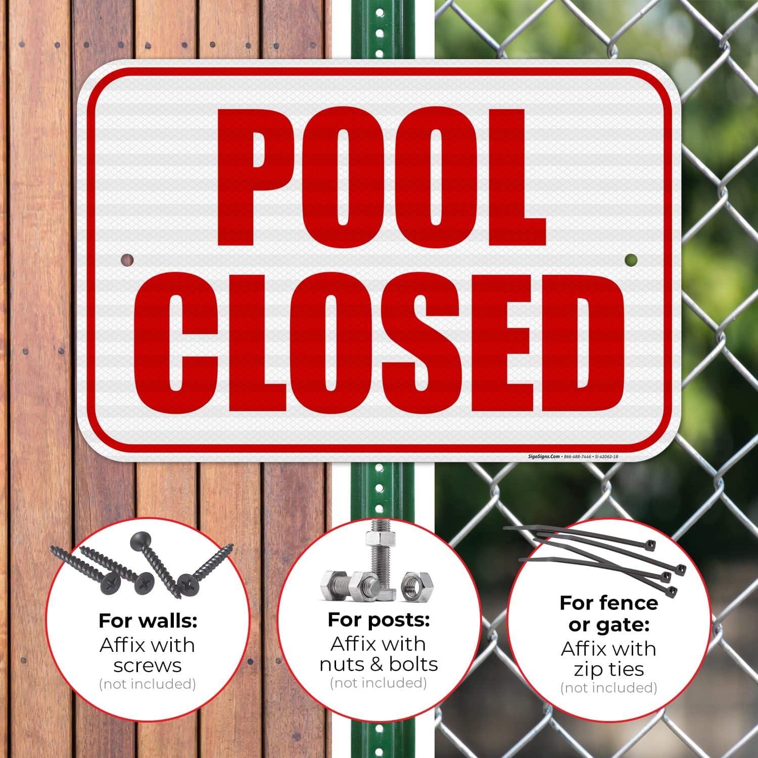 Pool Closed Sign, Pool Sign, 12x18 Inches, 3M EGP Reflective 0.63 Aluminum, Fade Resistant, Easy Mounting, Indoor/Outdoor Use, Made in USA
