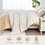 Wajade Soft Fleece Throw Blanket for Couch, 90x106 Inches 3D Bubble Decorative Cozy Fuzzy Flannel Blanket, Lightweight Warm Blanket for Bed Office, Ivory