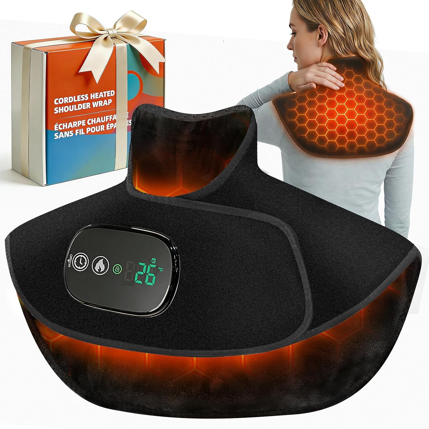 Wireless Heating Pad for Neck & Shoulders - 30S Warm-Up, 2H Long-Lasting Heat, 4 Temperature Levels, 4000mAh Rechargeable Battery, Auto-Shutoff, Home/Office, Gift for Women & Men