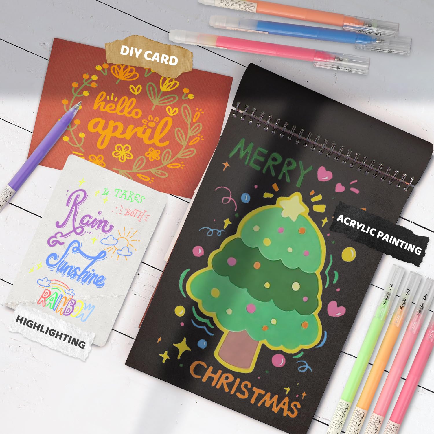 ZSCM Cuaderno de bocetos de papel negro y bolígrafos de gel acrílico de 48 colores para dibujar, bolígrafo de tinta acrílica de punta fina de 1 mm, bolígrafos de tinta de archivo opacos para dibujo de