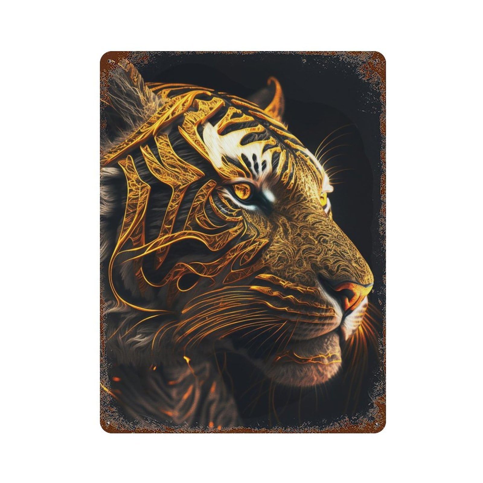 Portrait Mystic Tiger Vintage Rust Metal Sign 15.7"x11.8", Shabby Chic Decor for Living Room, Hallway And Home Decor