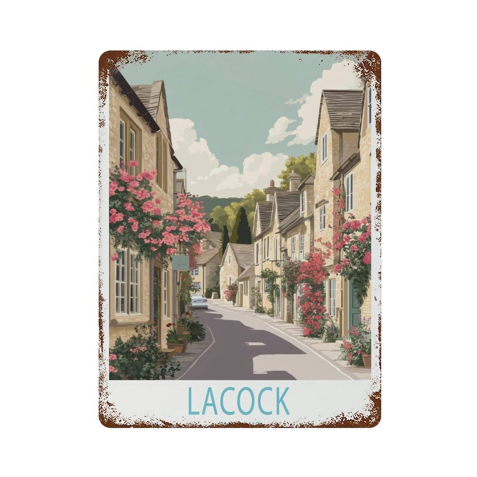 xiaoxiaoshen Lacock England Cotswolds Travel, English Countryside Wall Decor Art Metal Tin Poster Modern Home Decor Art Home Bar Shop Decorations Vintage Sign 40x30cm