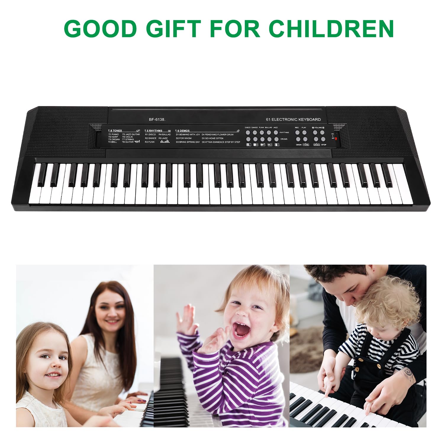 Piano Teclado de 61 Teclas para Niños, Teclado Musical con Micrófono, Piano Electrónico Portátil para la Enseñanza, Juguete Regalo para Principiantes Niños y Niñas de 3 a 12 Años, Altavoces Integrados