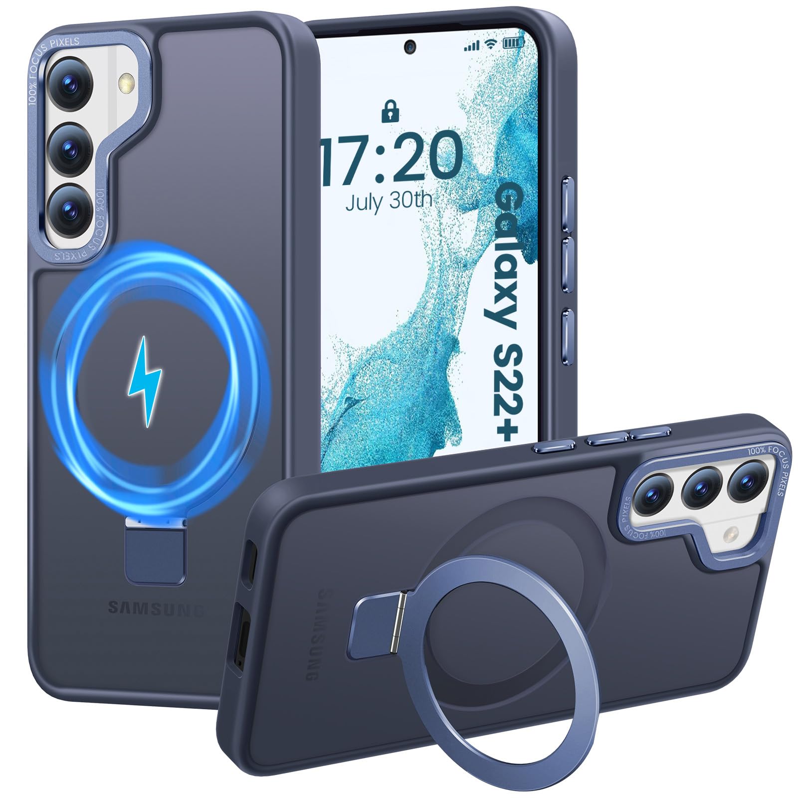 Photo 1 of HuwaiH Magnetic Stand for Samsung Galaxy S22 Plus Case, Military-Grade Protection, Anti-Fingerprint Anti-Scratch Translucent Matte Phone case for Samsung Galaxy S22 Plus(Dark Blue)