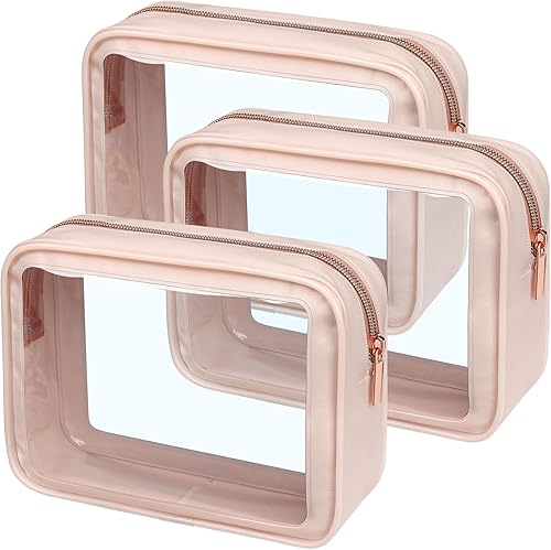 PACKISM Neceser aprobado por la TSA  Bolsas de maquillaje transparentes con bordes de colores mejorados, bolsas de aseo transparentes para viajes,