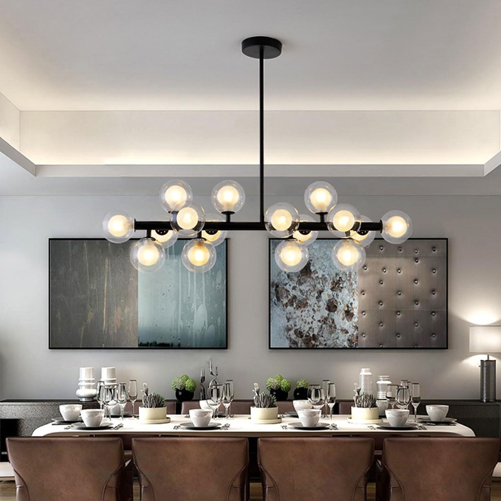 Lampadario Mid Century con Globo in Vetro, Lampada a Sospensione lineare sopra Il Tavolo, Lampada da soffitto Regolabile per Soggiorno, Sala da Pranzo, Camera da Letto, Isola cucin
