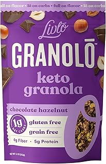 Livlo Keto Granola Cereal - 1g Net Carbs - Grain Free & Gluten Free Cereal - Low Carb Keto Snacks & Food - Ketogenic, Paleo & Diabetic Friendly - Chocolate Hazelnut, 11oz