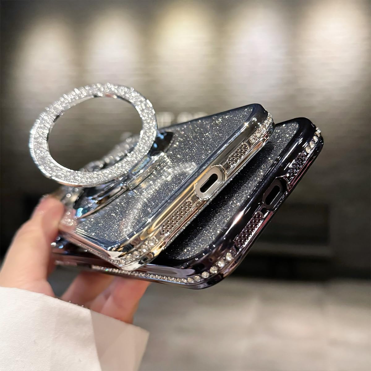 for iPhone 16 Pro Max Magnetic Kickstand Case, [Compatible with Magsafe] Shockproof Glitter Ring Holder Camera Lens Protector Bling Girly Cute Phone Cover for iPhone 16 Pro Max 6.9" (Gold) image 5