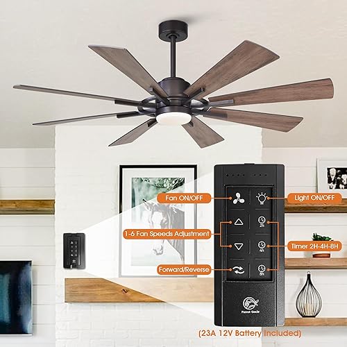 Miniatura 6 de Parrot Uncle Ventiladores de techo con luces con control remoto ventilador de techo rústico de 60 pulgadas con luz LED y motor CC reversible bronce