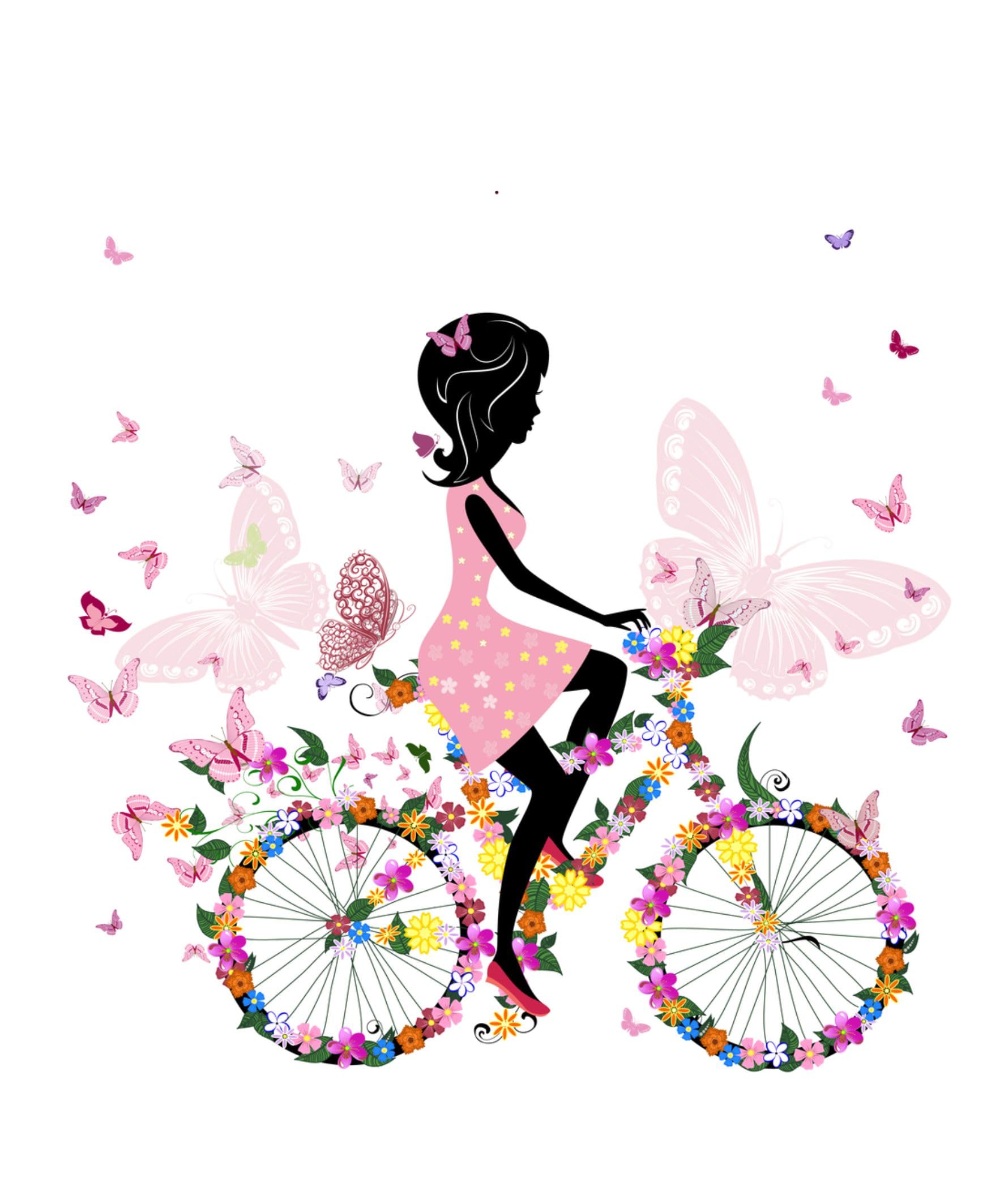 Estor Enrollable Juvenil o Infantil para Chicas “Bicicleta y Mariposas” – Tejido Translúcido Premium, Hecho a Mano en España (40x60)
