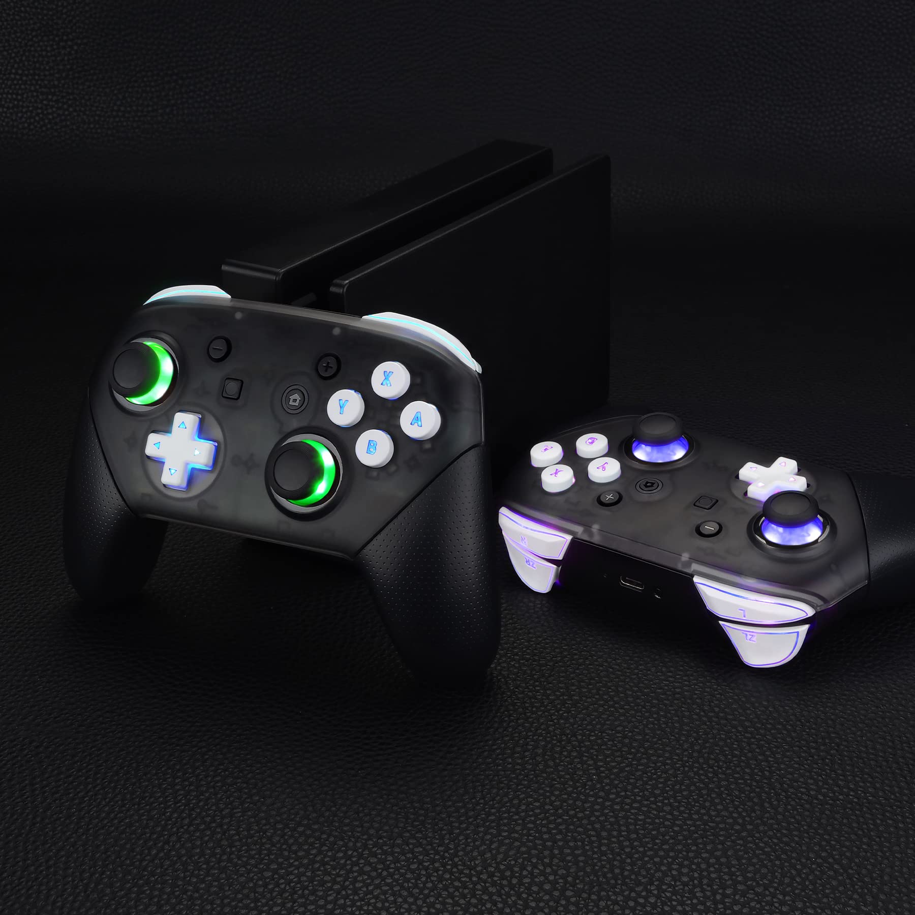 eXtremeRate DTFS LED Kit pour nintendo Switch Pro Manette, Boutons Lumineuses pour Manette Switch Pro Sticks Dpad ABXY ZR ZL L R Bouton Blanc, 9 Modes de Couleurs 6 Zones DIY Option