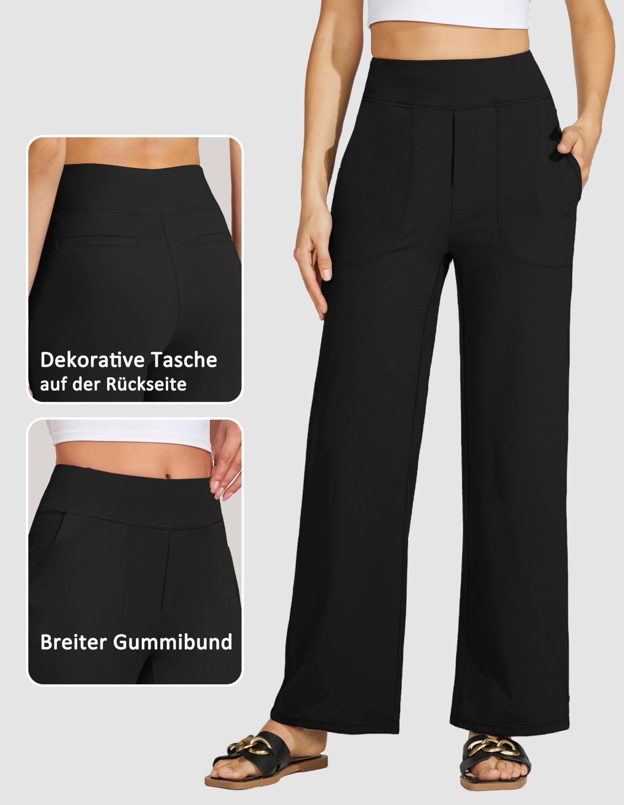 Timuspo Pantalon de yoga pour femme - Taille haute - Avec poches - Pantalon de jogging - Jambes larges - Confortable - Droit - Contrôle du ventre - Pantalon de sport - Pantalon de yoga