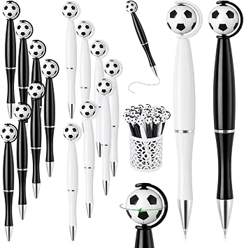 Supervitae 50 Pcs Soccer Pens Bulk Novelty Soccer White and Black Ballpoint Pens 1 mm Black Gel Ink Football Party Favor Gift for Sports Men Women Teacher Nurse Office Home Supply