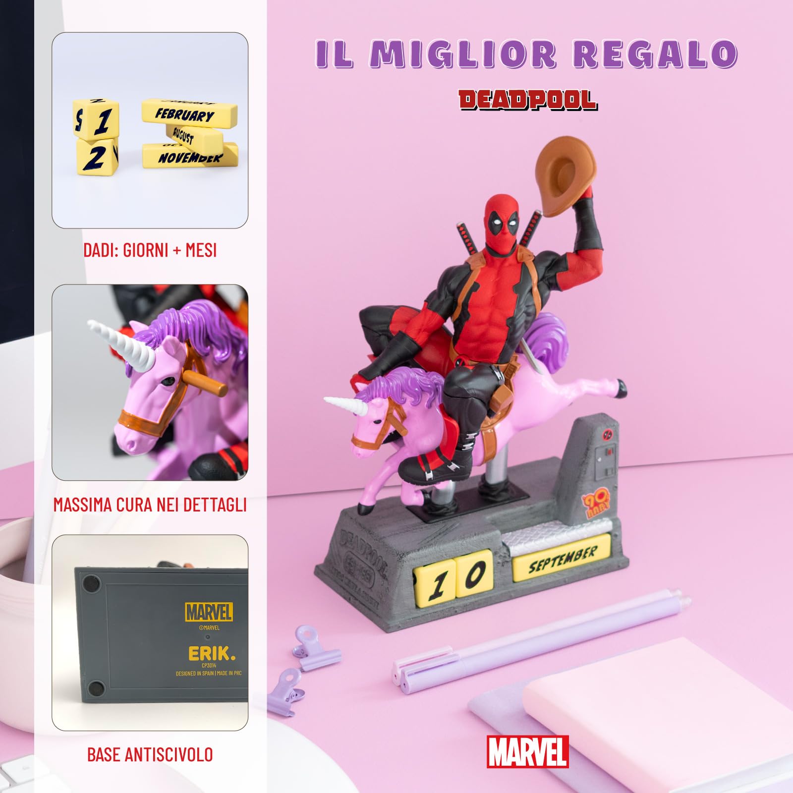 Grupo Erik Calendario Perpetuo Marvel Deadpool 3D - Calendario da Tavolo Perpetuo | Decorazione da Scrivania per Fans: Personaggi Marvel Gadget 17 x 21 x 9,5 cm