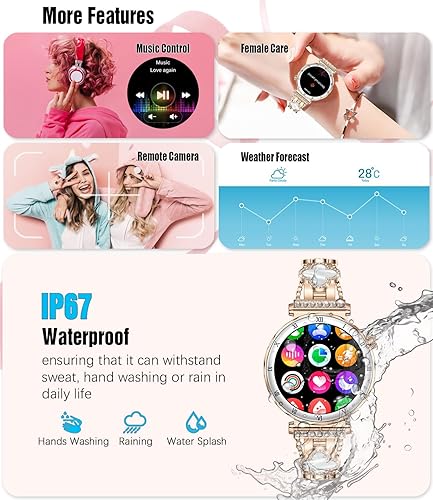 Miniatura 6 de Reloj inteligente para mujer, pantalla AMOLED HD de 1.19 pulgadas, reloj inteligente para mujer, rastreador de actividad física con monitor de Oro