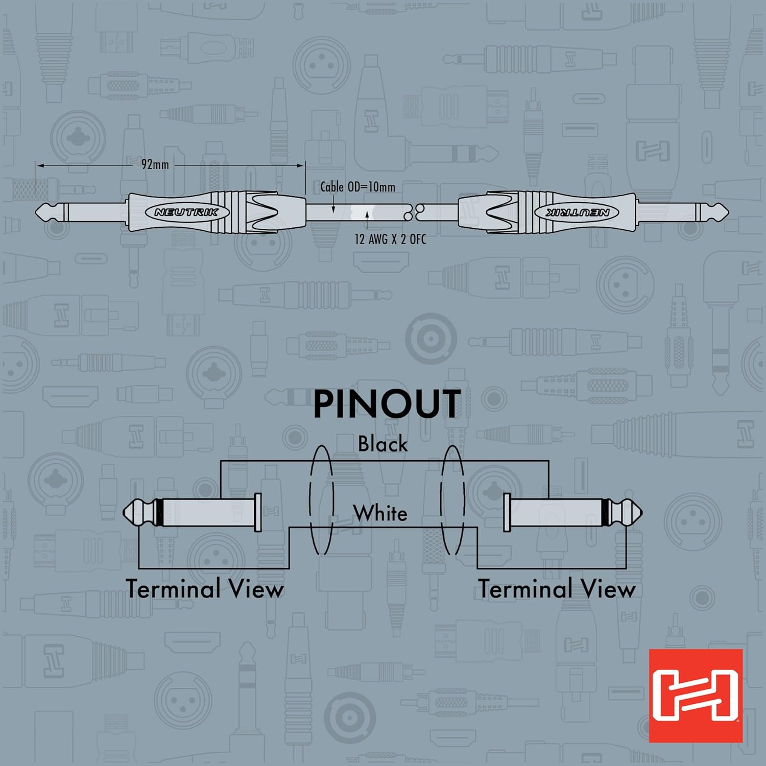 Hosa SKJ-210 Edge Speaker Cable, Neutrik 1/4 Inch TS to Same, 10 Feet