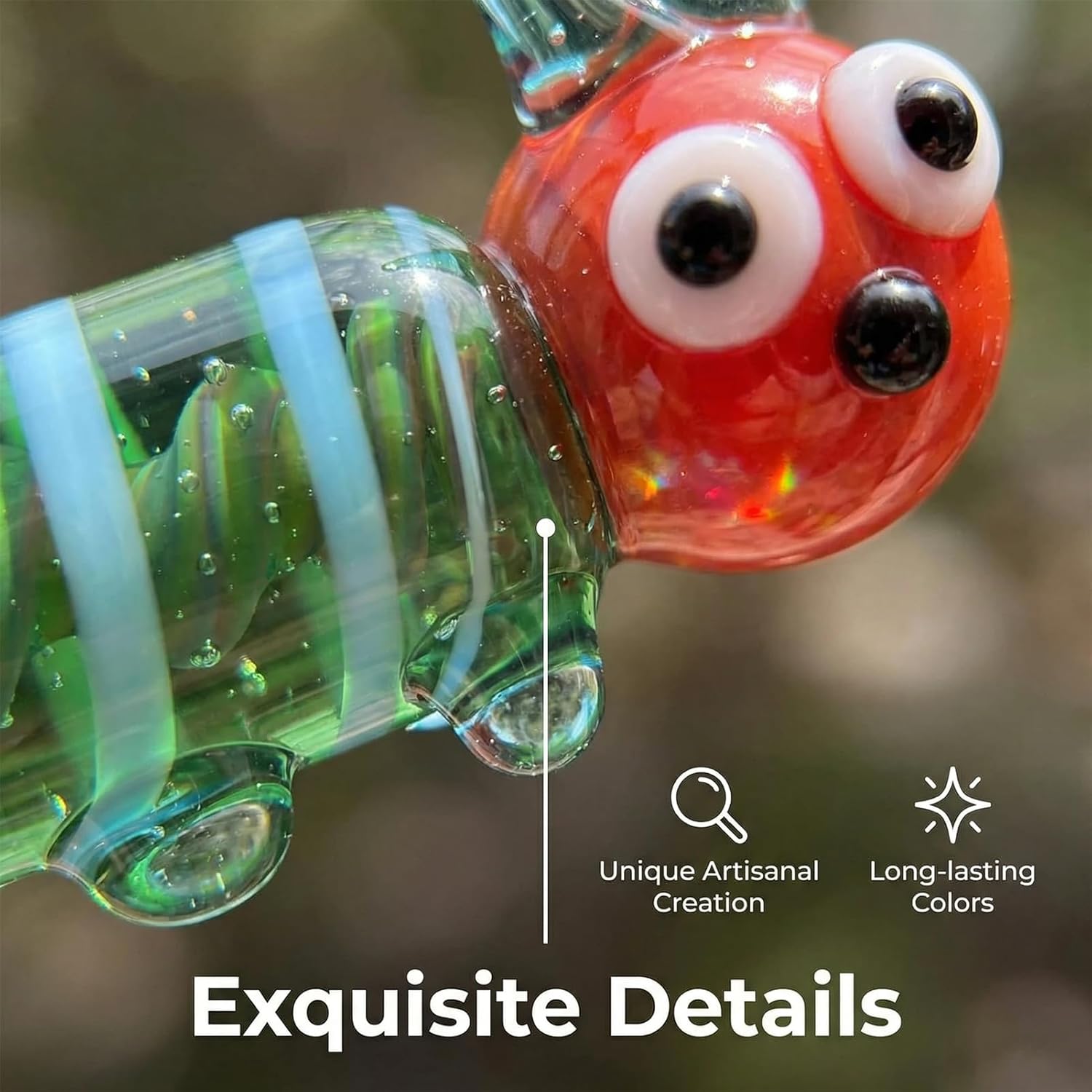 Hand Blown Glass Caterpillar Figurines, Blown Glass Art Animal Figurine for Collectible, Home Office Desk Tabletop Decorations, Set of 2 - Image 4