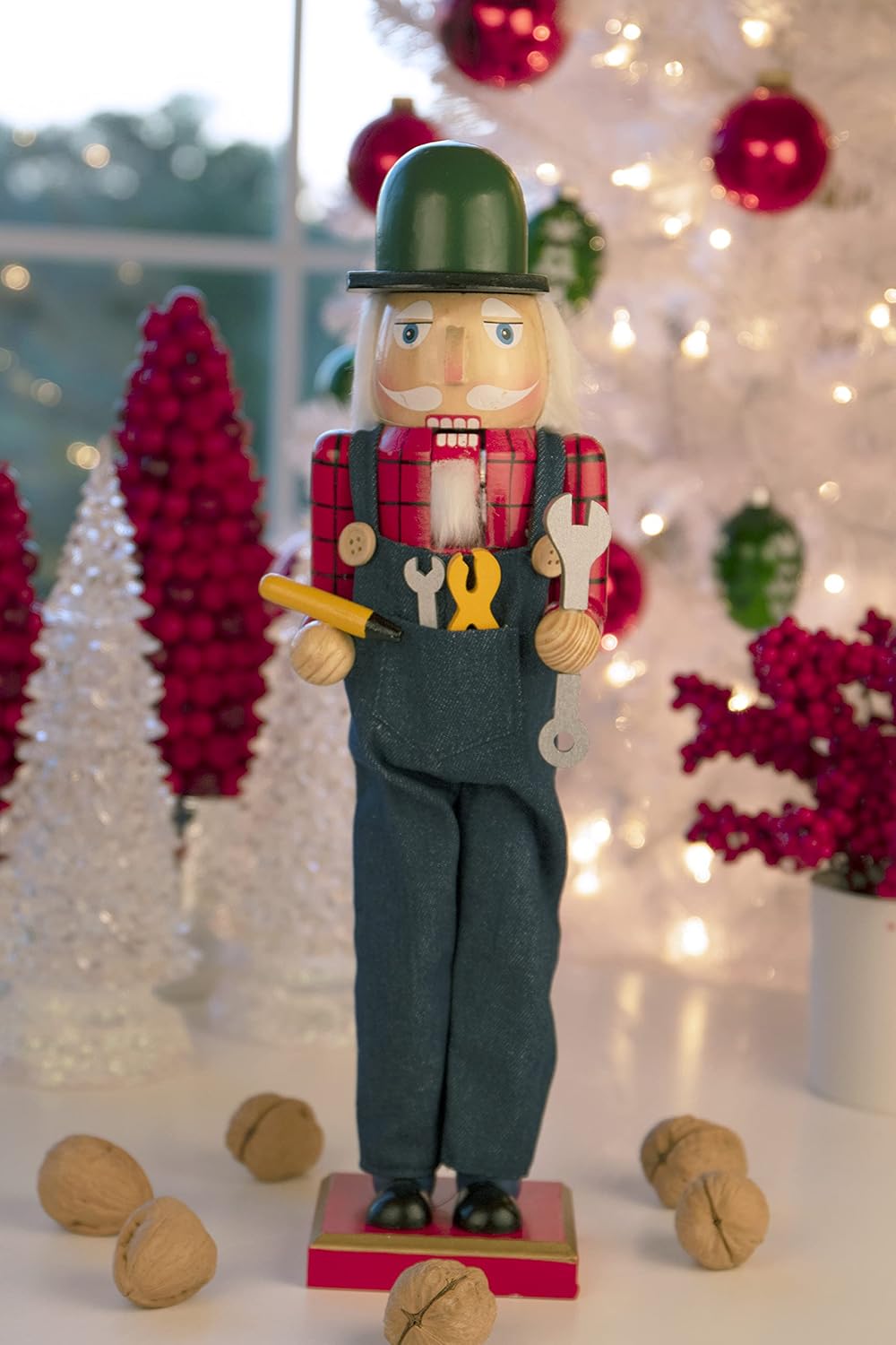 Clever Creations Mechanic 15 Inch Traditional Wooden Nutcracker, Festive Christmas Décor for Shelves and Tables