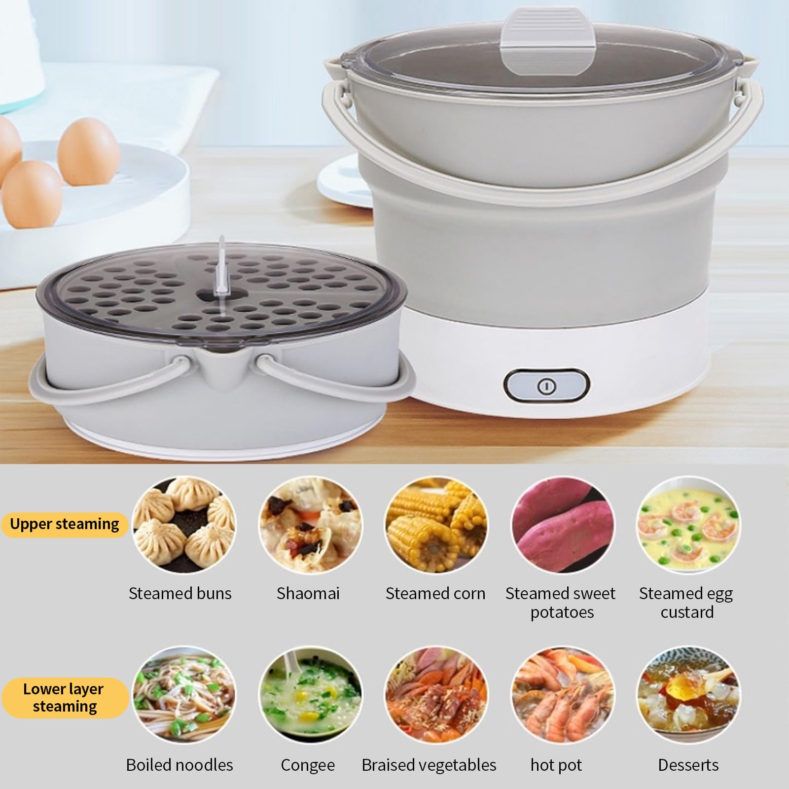Olla caliente eléctrica, plegable, portátil de viaje de 1 litro, olla eléctrica plegable portátil, olla de cocina, mini cacerola para el hogar, camping, hogar, oficina, viajes