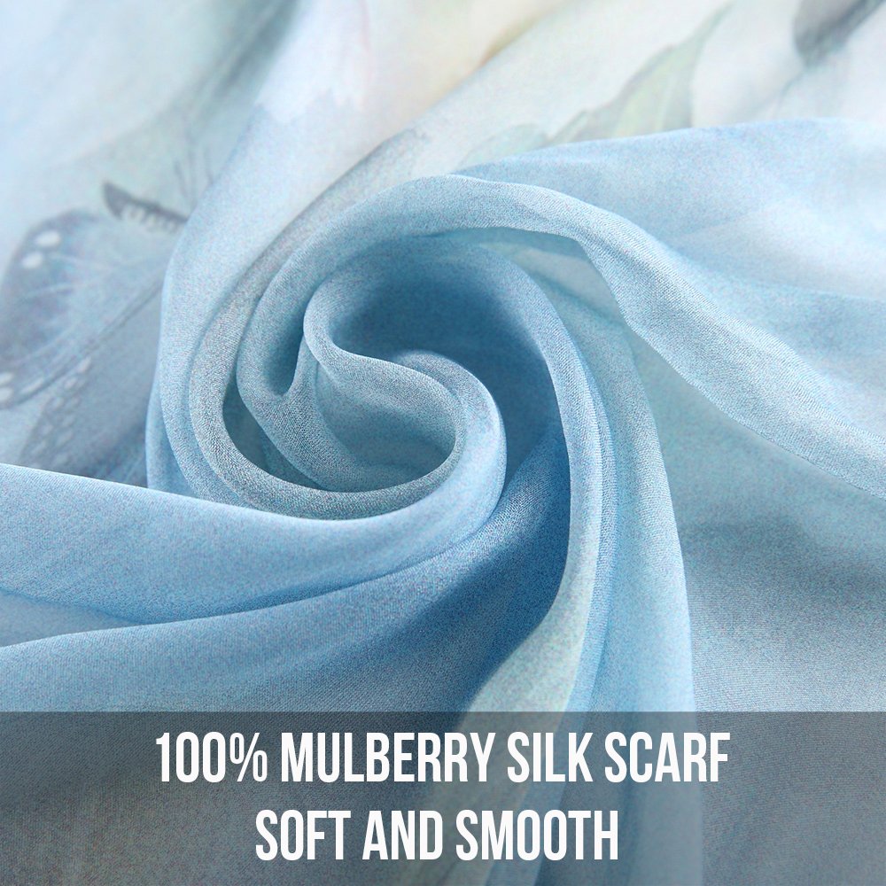 STORY OF SHANGHAI Sciarpa di 100% Seta da Donna Foulard Chiffon con Fantasie Orientale Semi-Trasparente