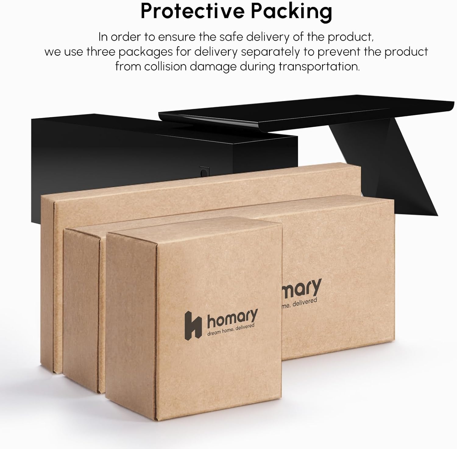 Protective packaging for the Homary L-Shape Executive Desk