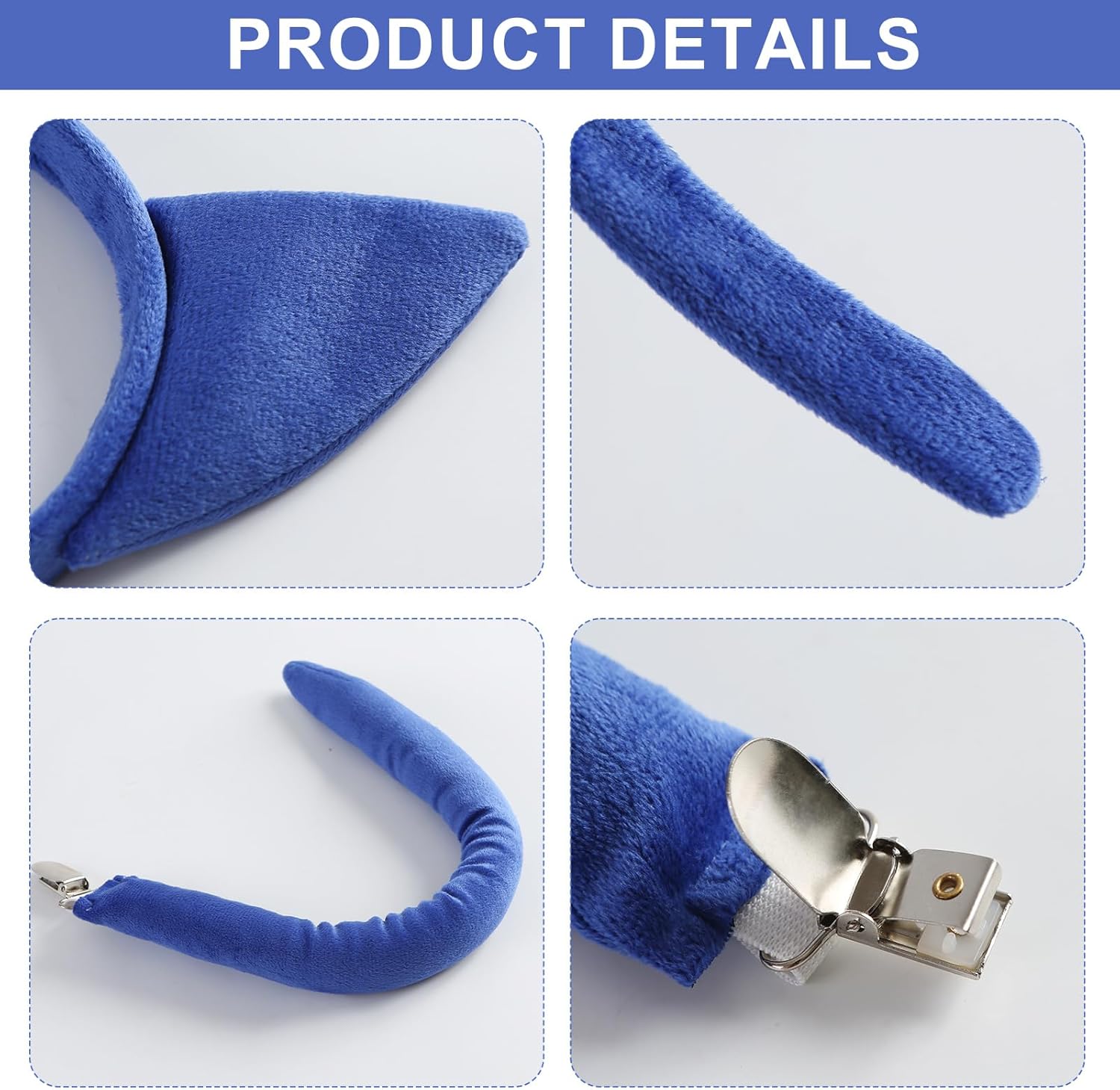 Blue Cat Ears Headband and Tail Set Plush Adult Halloween Cat Costume Accessories - Image 3