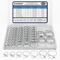 RASKOO 46PCS 304 Stainless Steel Worm Gear Hose Clamps Kit - 7 Adjustable Sizes 1/4"-1-1/2" (6-38mm) for Automotive, Plumbing, Fuel Lines
