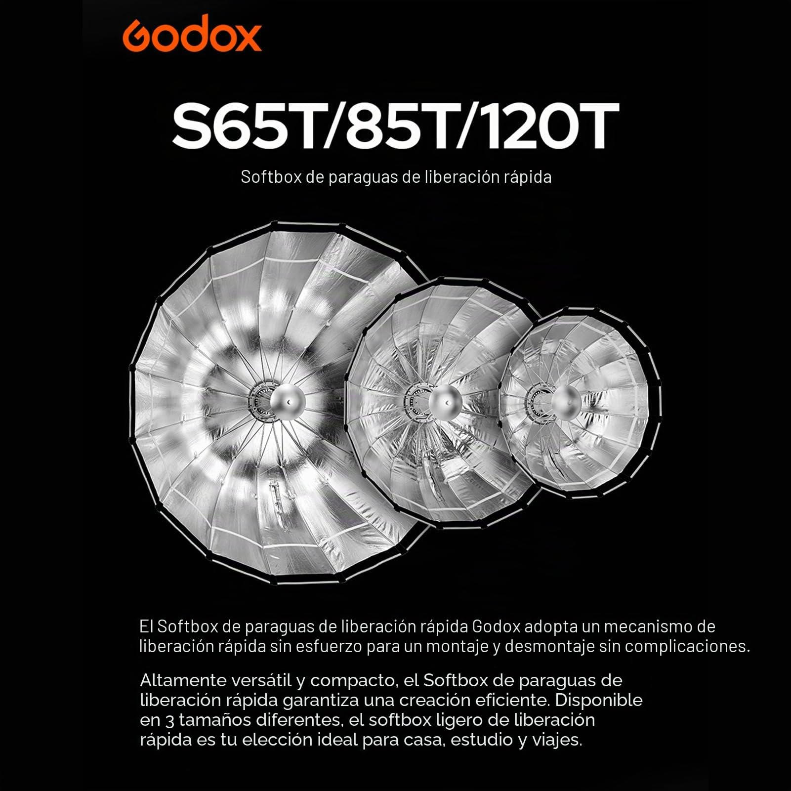 Godox S85T Softbox Tipo Paraguas de liberación rápida de 85 cm/33,5 Pulgadas, Softbox Plegable Desmontable con Soporte Bowen estándar y difusores para fotografía, Speedlite, Flash de Estudio, monoluz