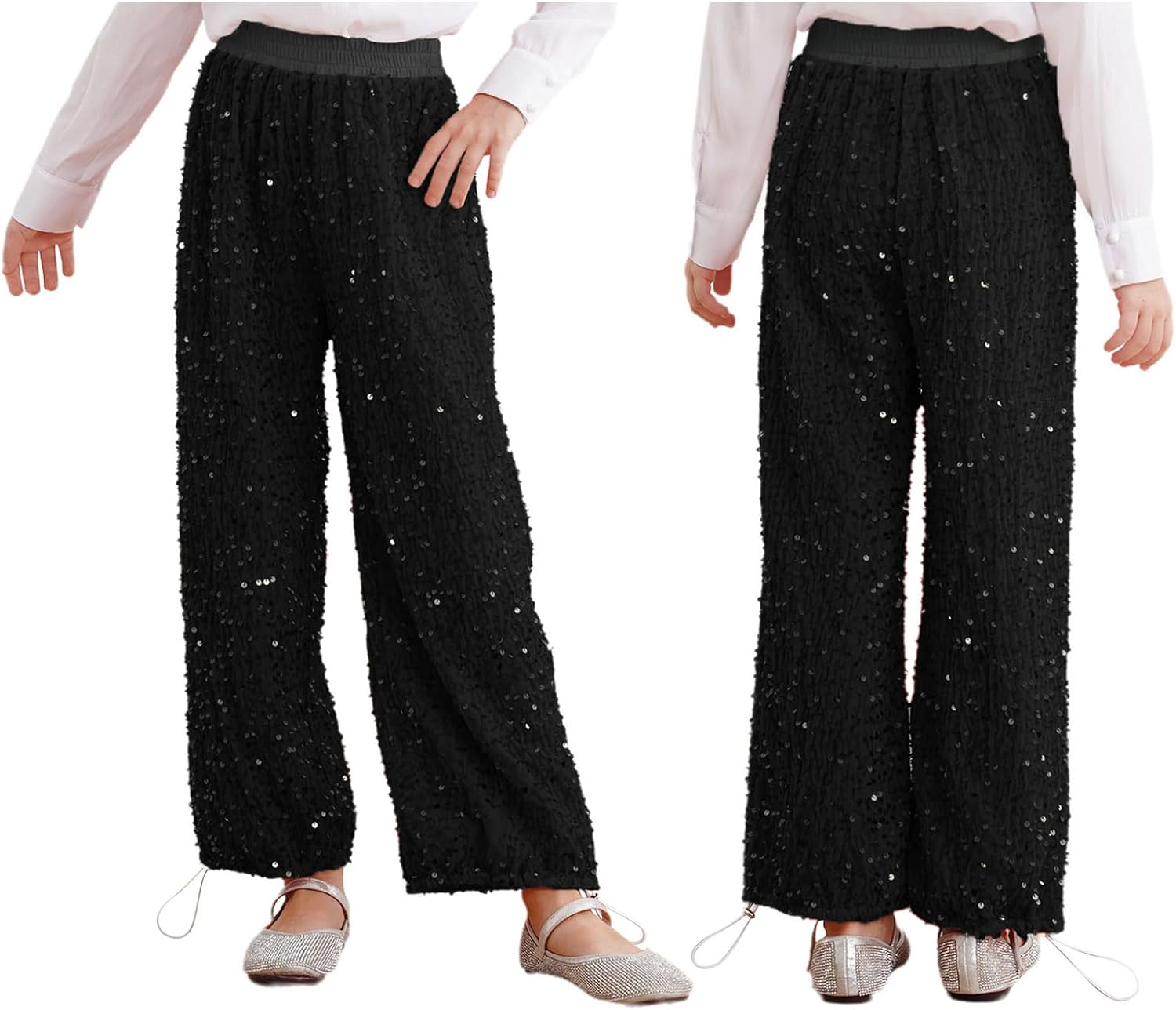 Girl's Glitter Dance Bell Bottoms Jazz Performance Trousers Sequin Flared Pants 6-16 Years