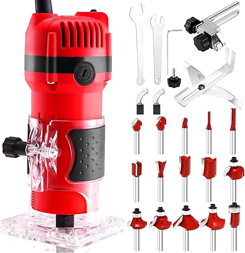 SILVEL Enrutador de madera, enrutador de madera de 800 W para carpintería, herramienta de enrutador de madera manual de 6.5 amperios 1.25 HP,